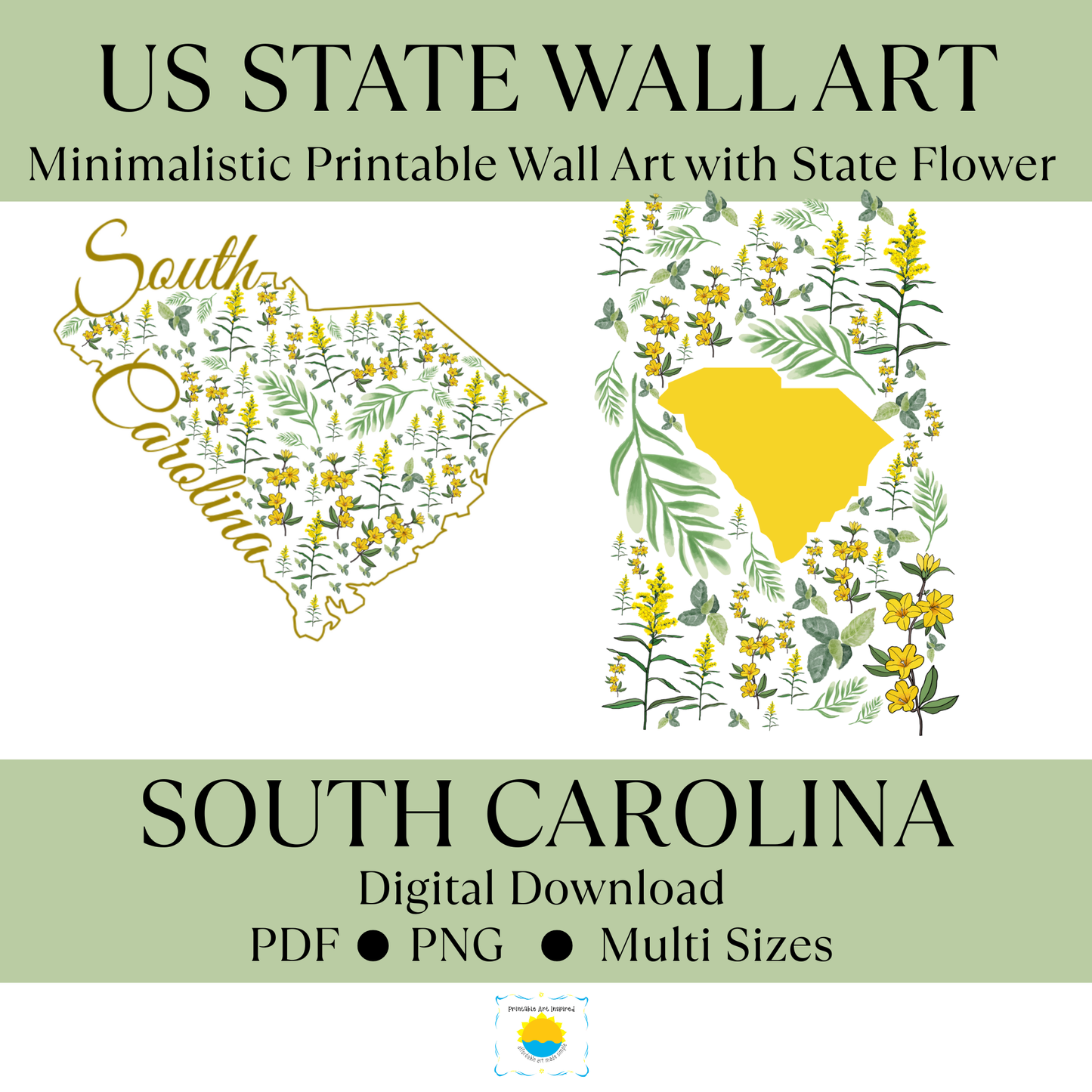 South Carolina State & State Flower Printable Wall Art – Digital Download