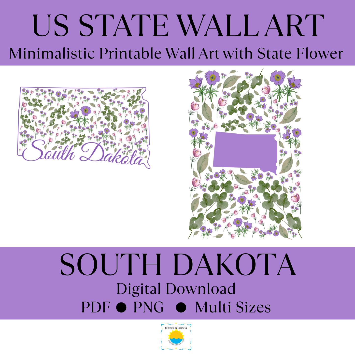 South Dakota State & State Flower Printable Wall Art – Digital Download