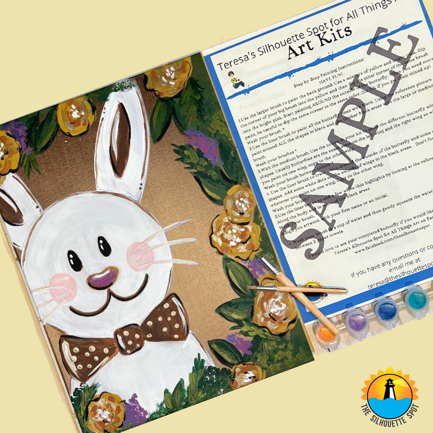 Rustic Bunny Complete Canvas Art Kit for At Home Bunny Paint Night