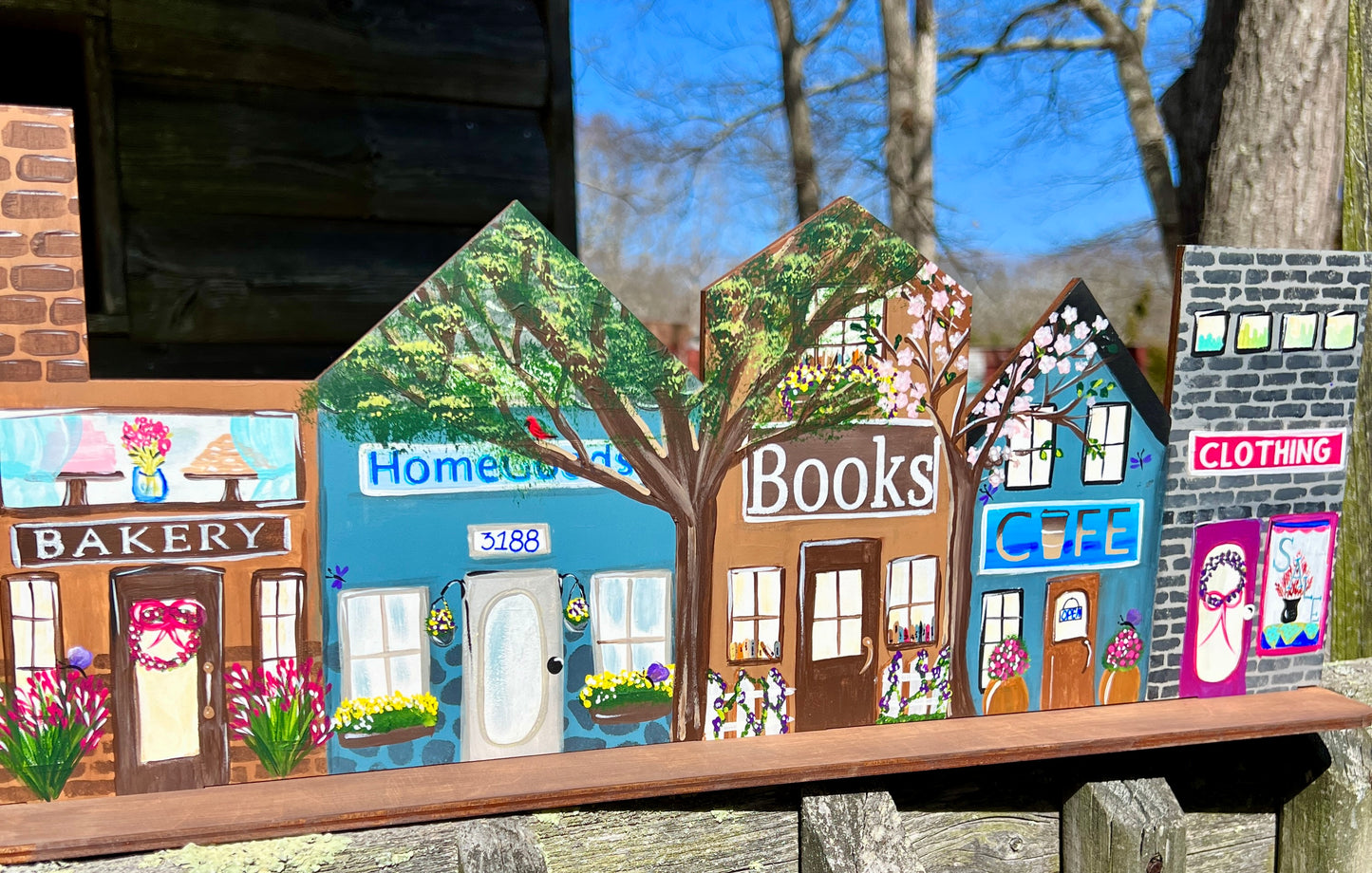Spring Miniature Village Hand Painted Design for Shelf Sitter