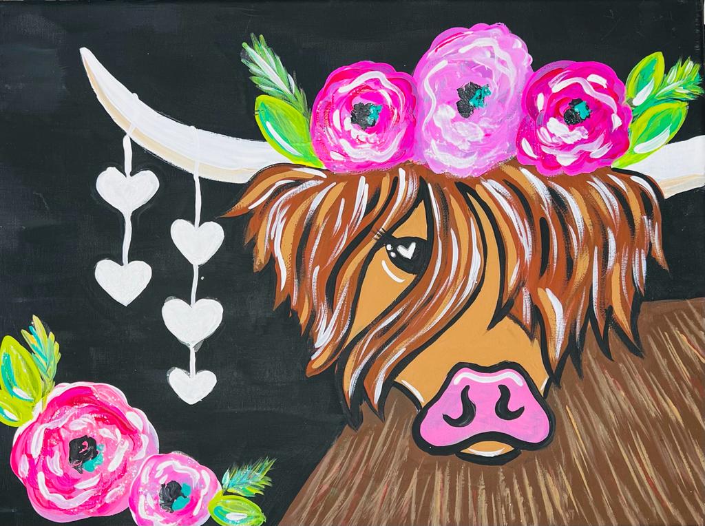 Spring Highlander Cow Virtual Paint Night