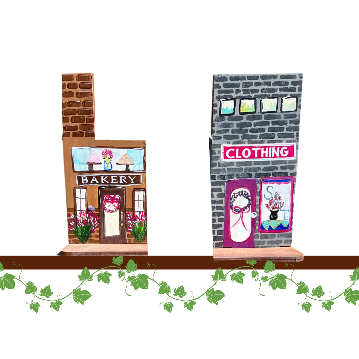 Spring Miniature Village Hand Painted Design for Shelf Sitter