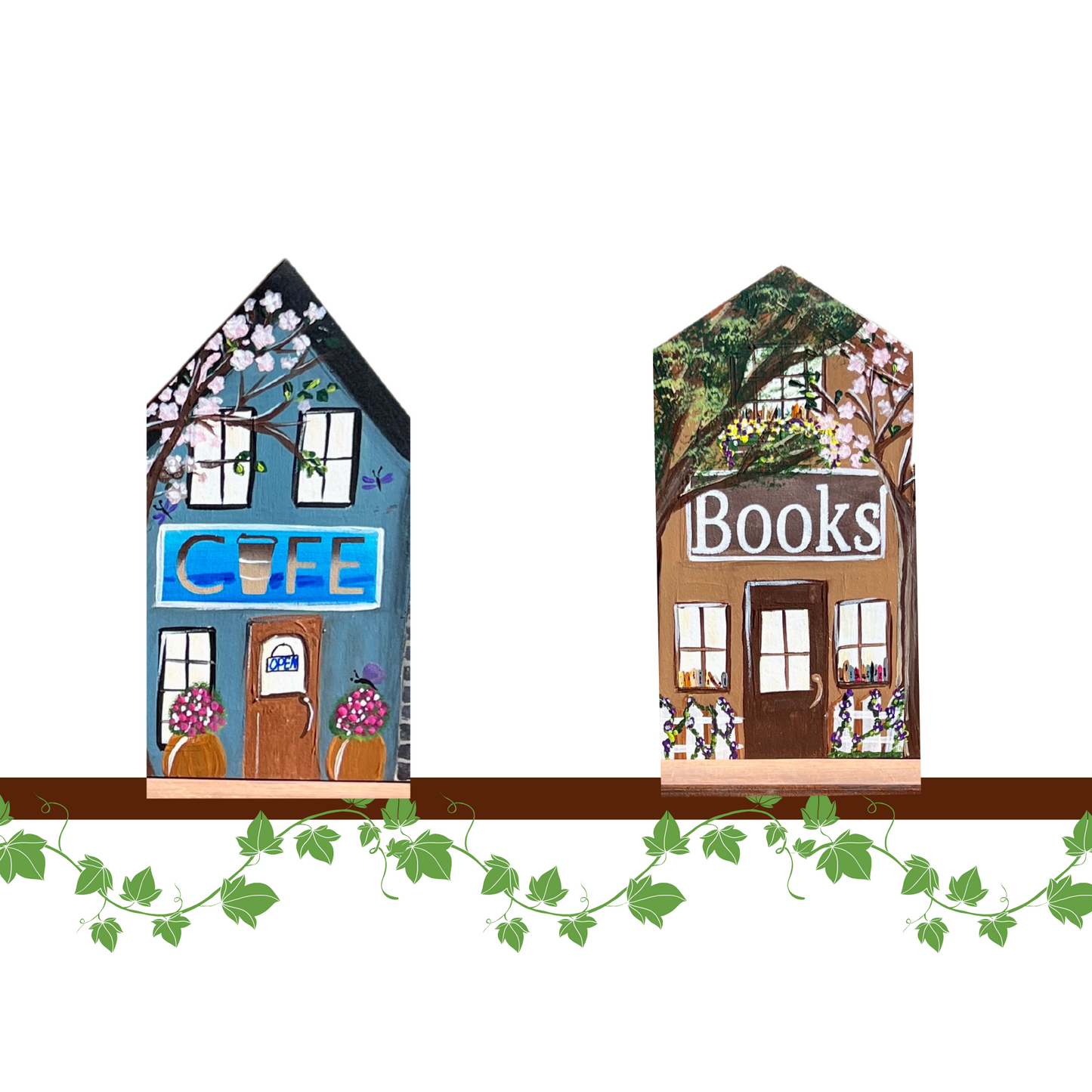 Spring Miniature Village Hand Painted Design for Shelf Sitter