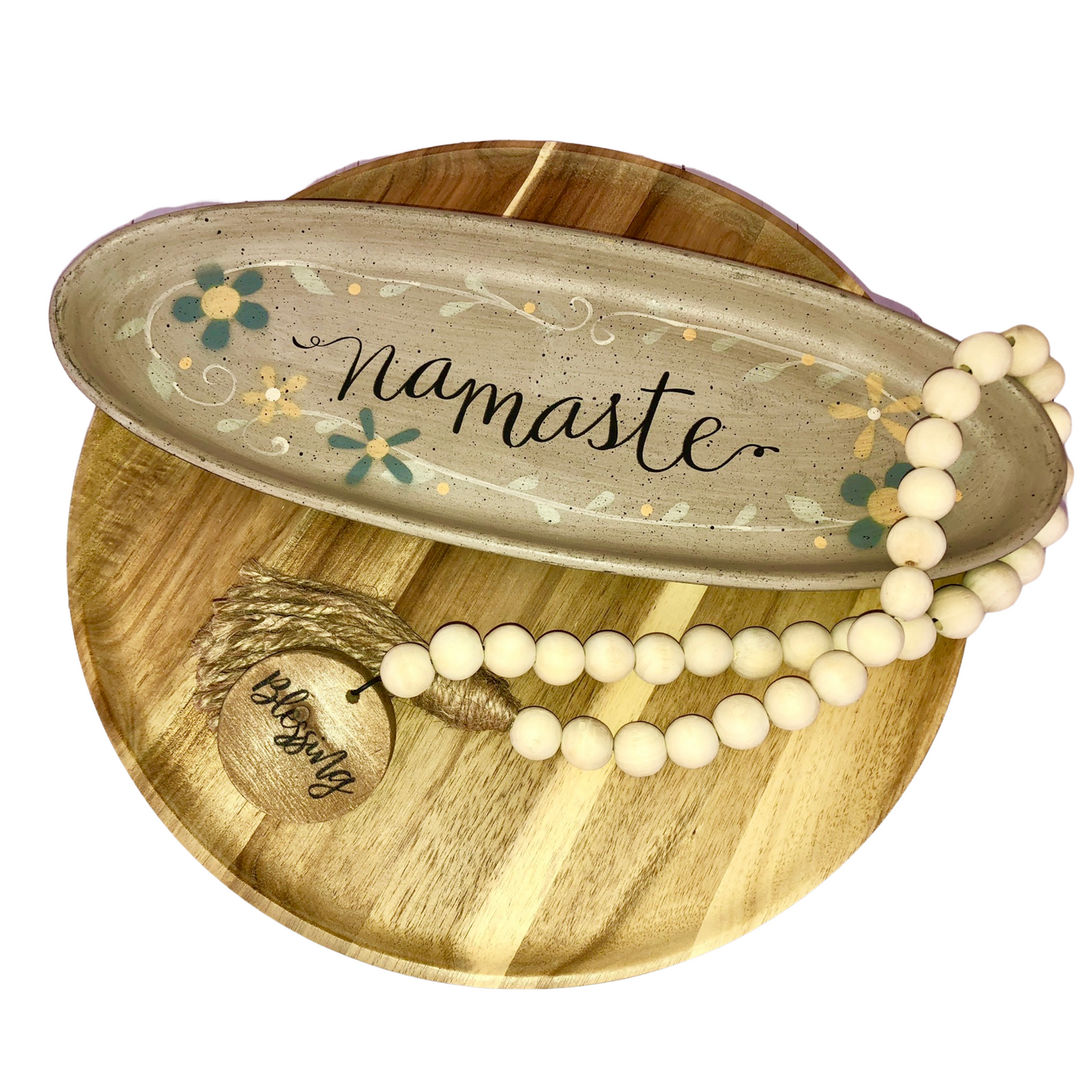 Namaste Oval Gray Trinket Tray