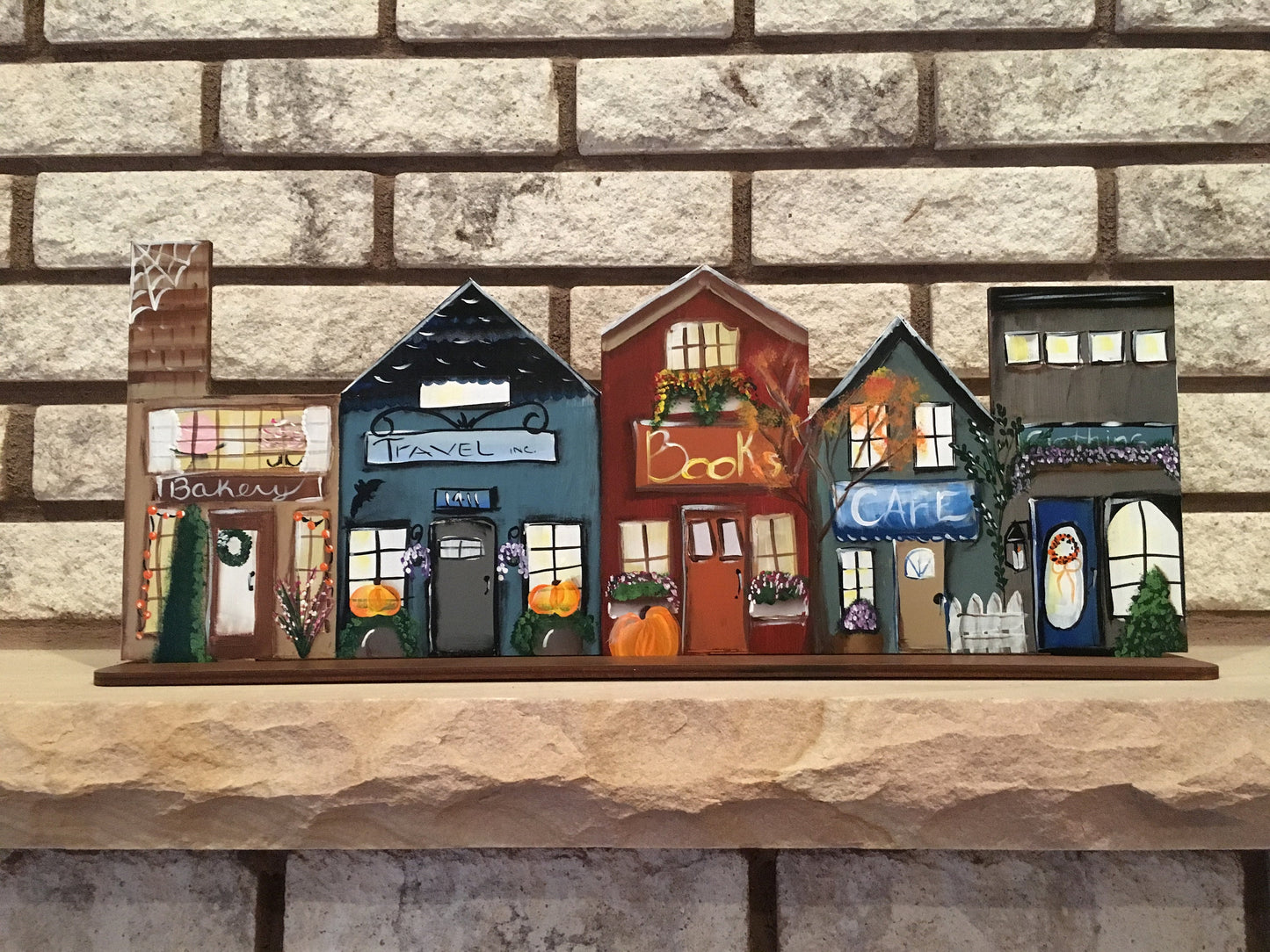 Miniature Village-Hand Painted Town for Fall or Autumn Shelf Sitter