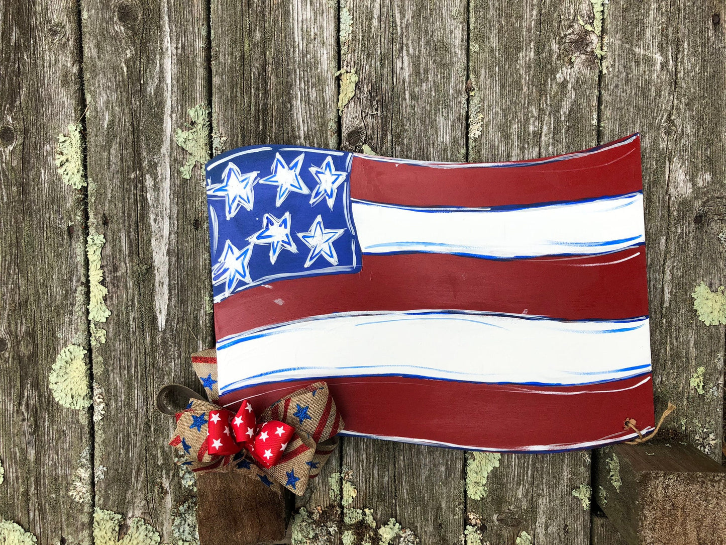 Patriotic USA American Flag Wood Door Hanger