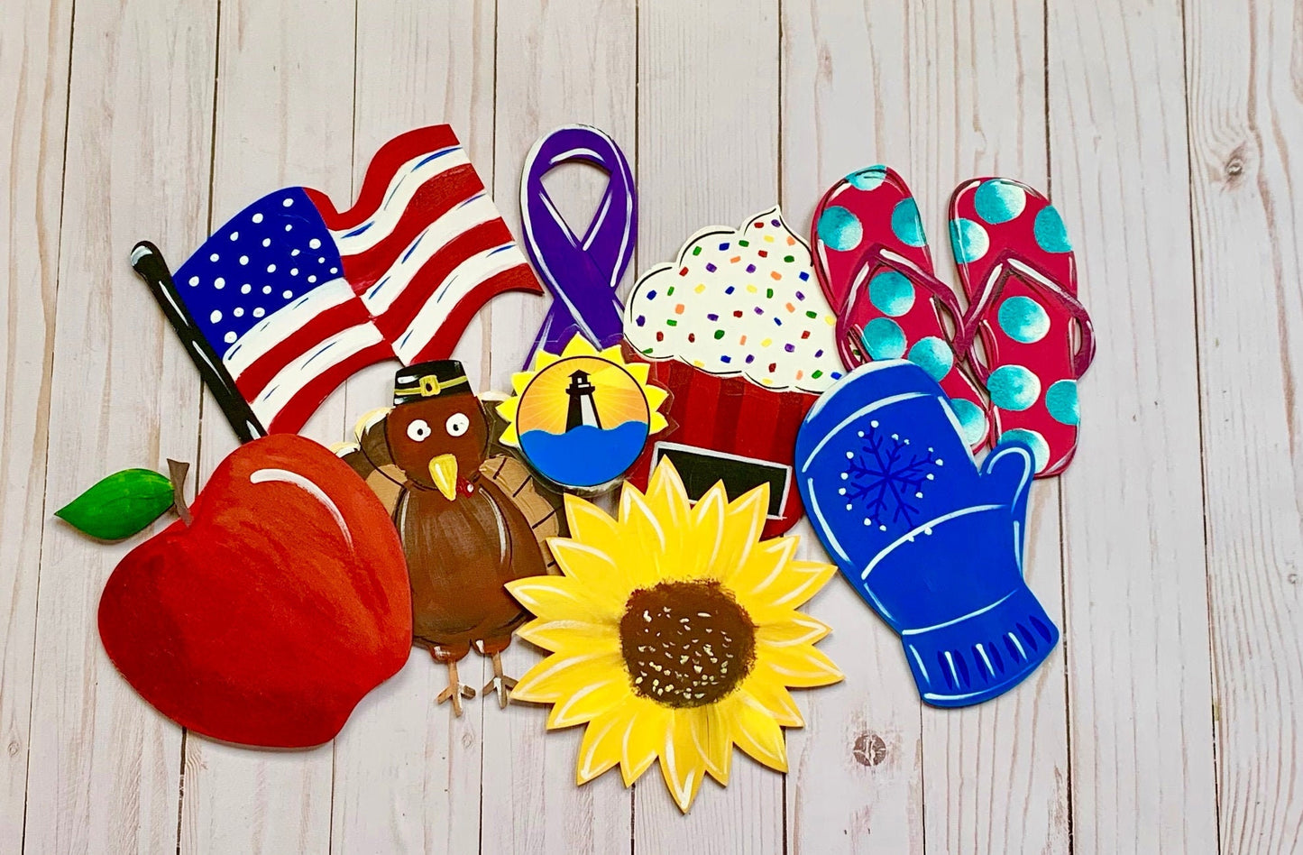 Holiday Wood Cutouts-Hand Painted -Buy 3 Get 1 Free-Interchangeable