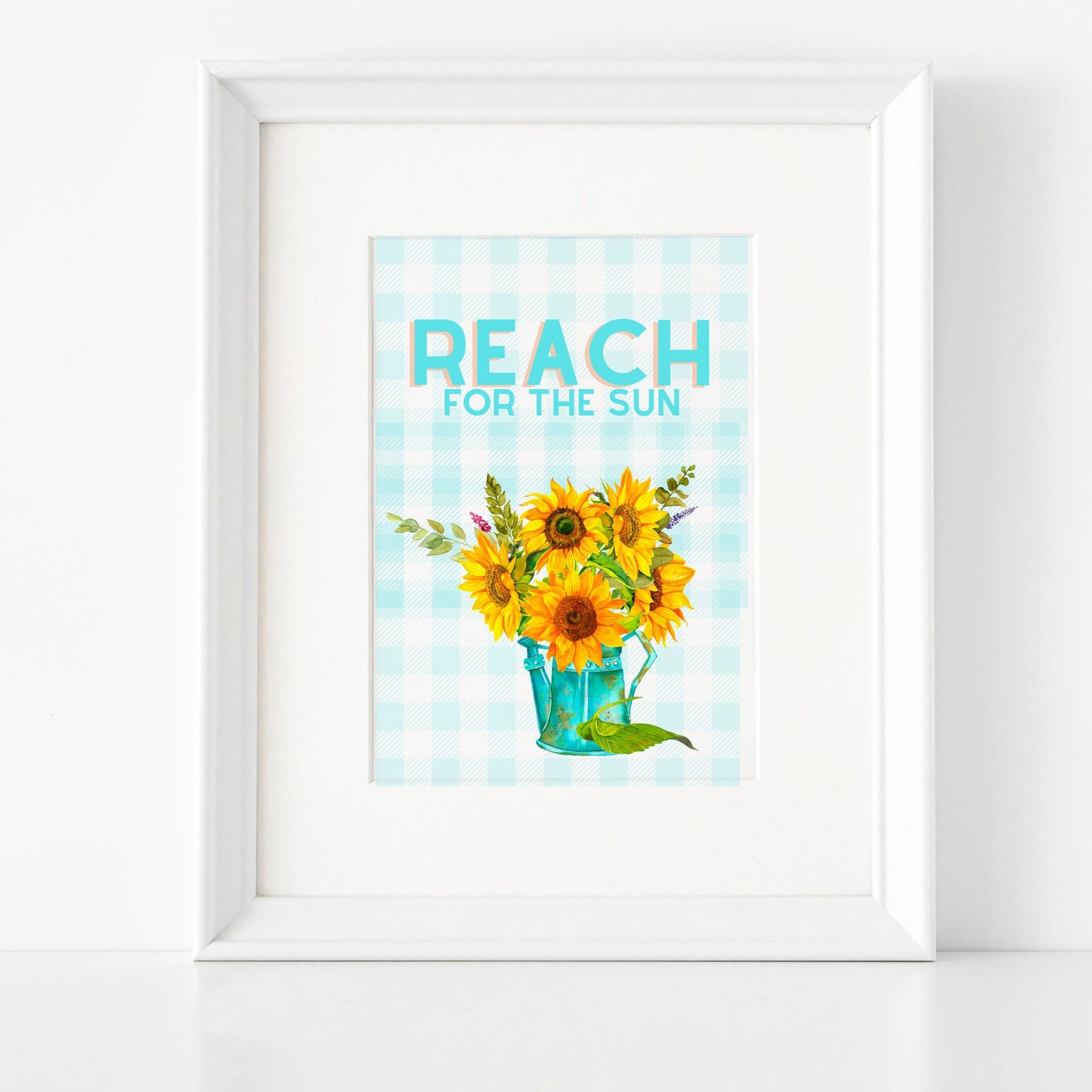 Sunflower Aqua Buffalo Check Printable Inspirational Digital Wall Art