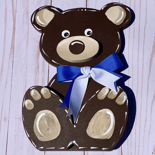 Teddy Bear Wood Cutout Hand Painted Shelf Sitter