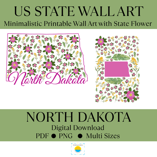 North Dakota US State and State Flower Printable Wall Art – Digital Download ✨