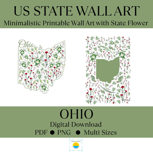 Ohio US State and State Flower Printable Wall Art – Digital Download ✨