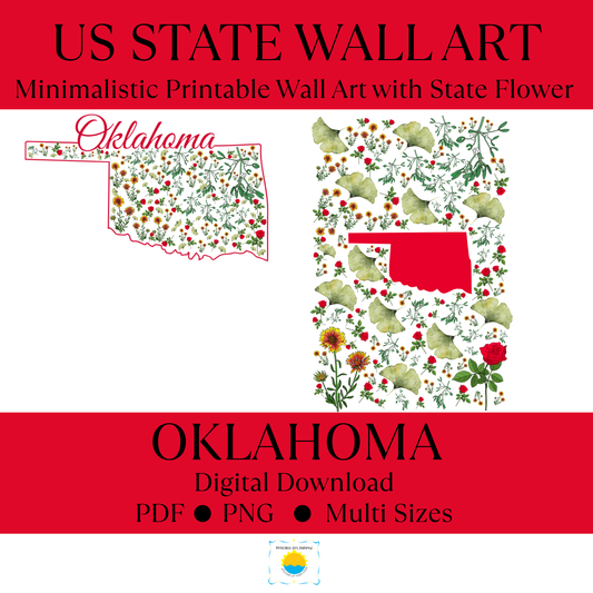 Oklahoma State & State Flower Printable Wall Art – Digital Download