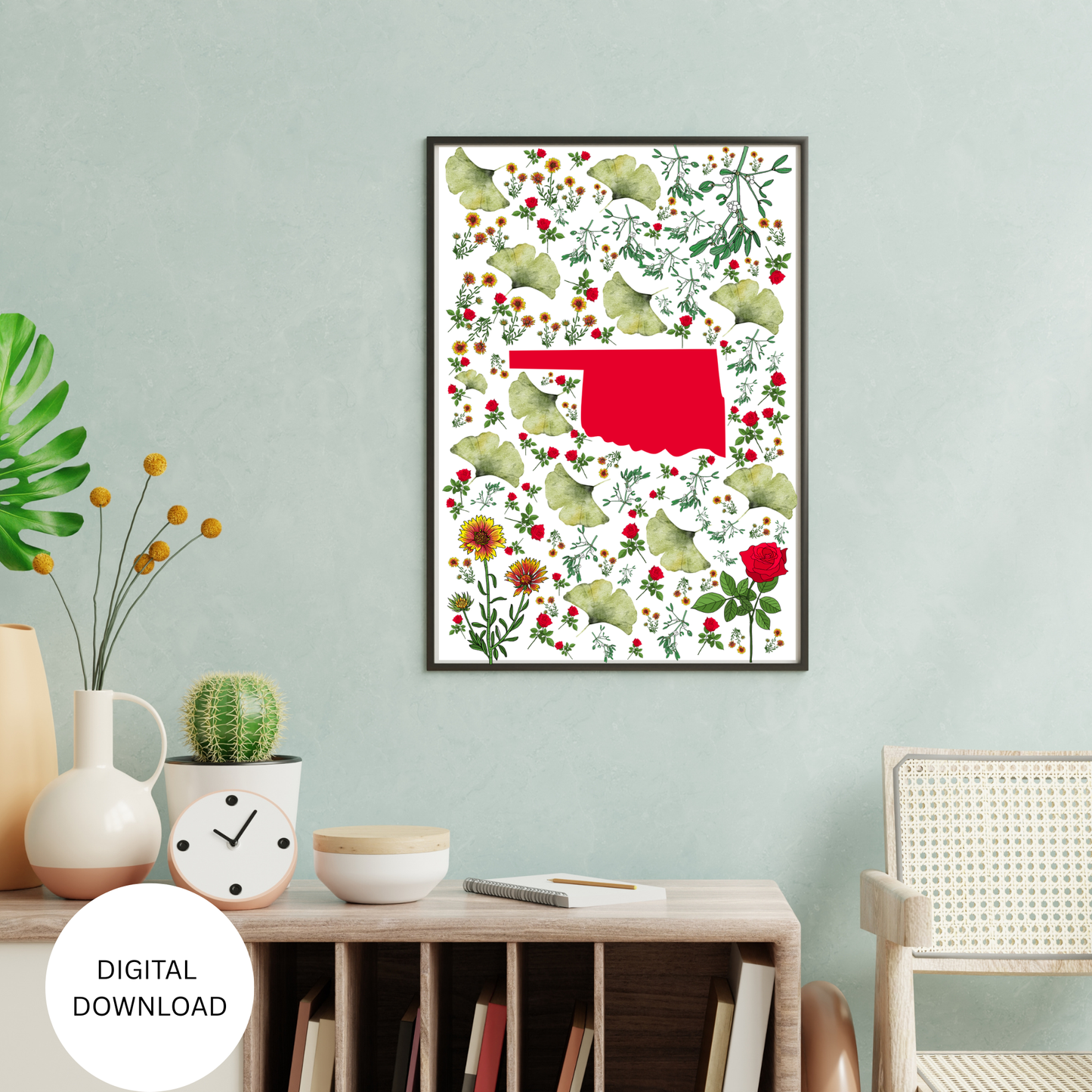 Oklahoma State & State Flower Printable Wall Art – Digital Download