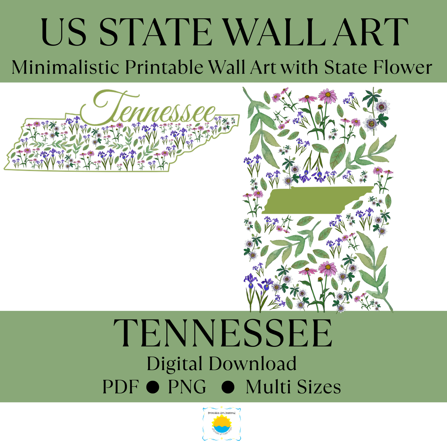 Tennessee State & State Flower Printable Wall Art – Digital Download
