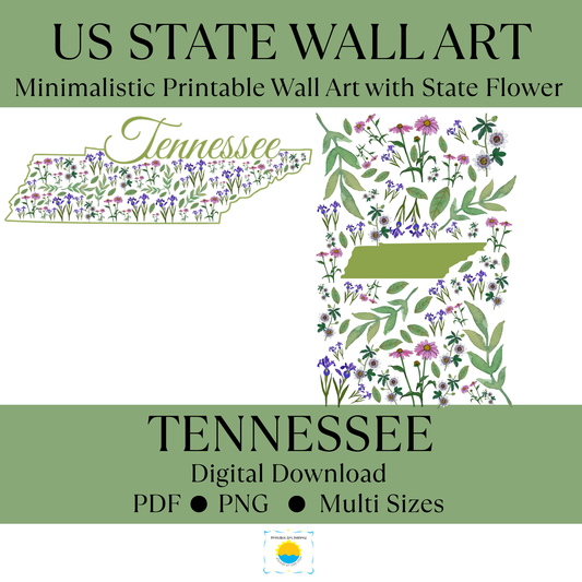 Tennessee State & State Flower Printable Wall Art – Digital Download