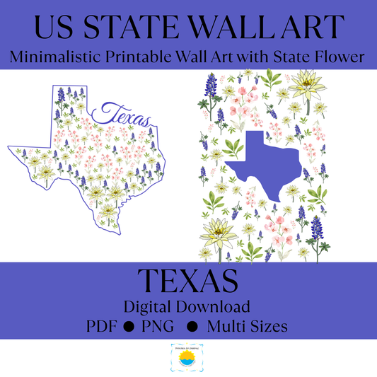 Texas State & State Flower Printable Wall Art – Digital Download