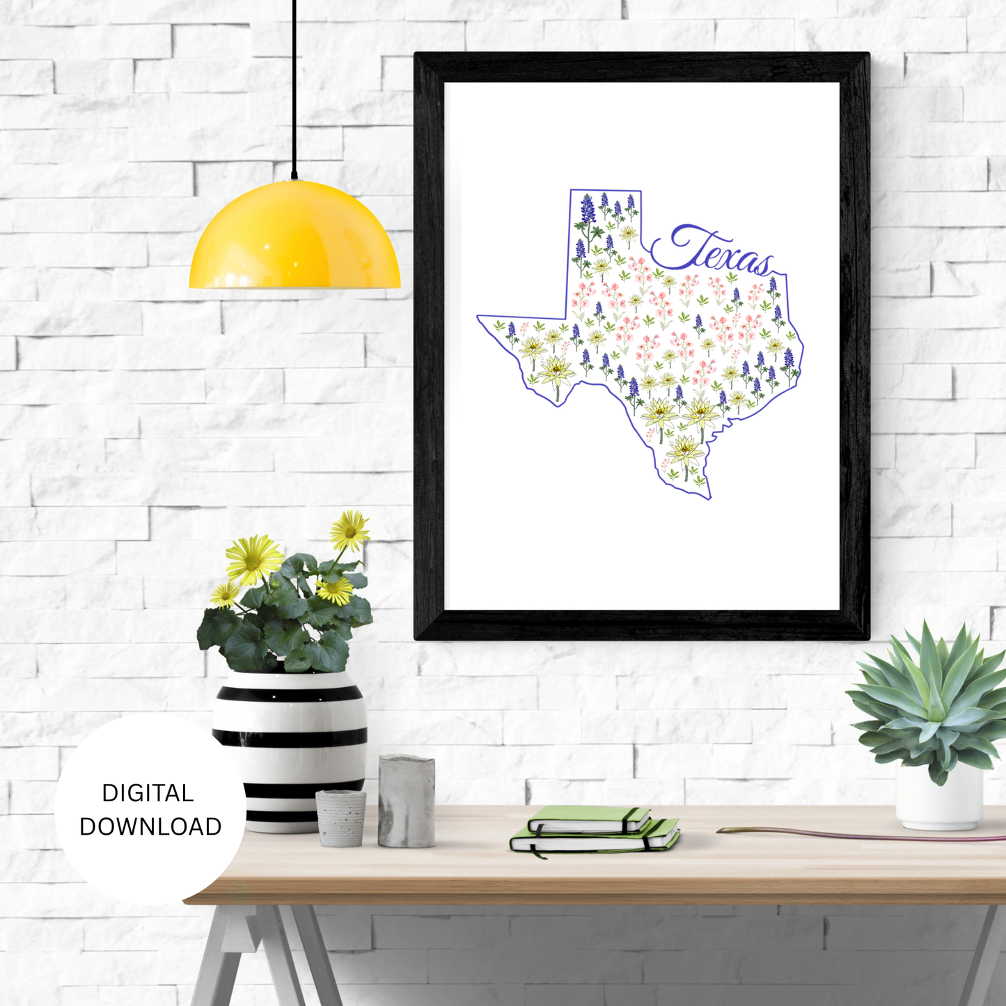Texas State & State Flower Printable Wall Art – Digital Download