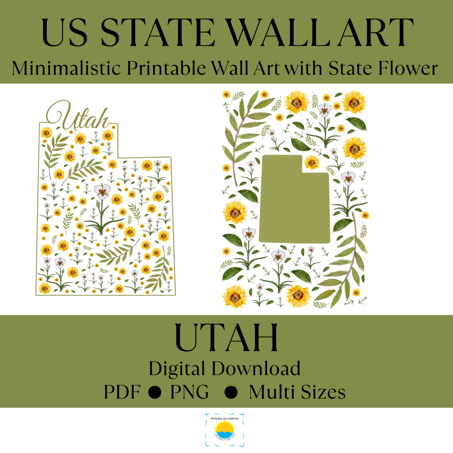 Utah State & State Flower Printable Wall Art – Digital Download
