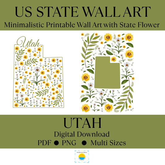 Utah State & State Flower Printable Wall Art – Digital Download