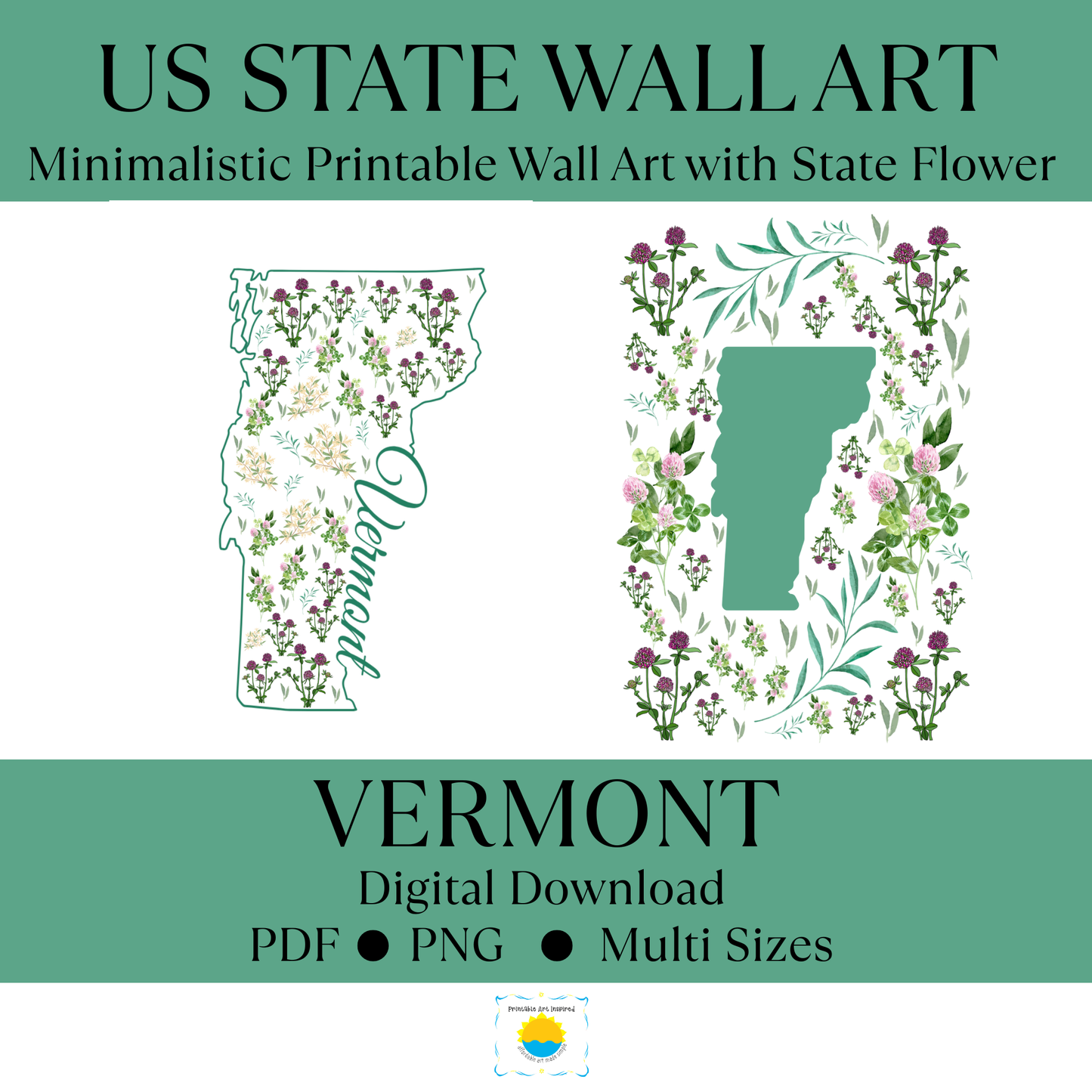 Vermont State & State Flower Printable Wall Art – Digital Download