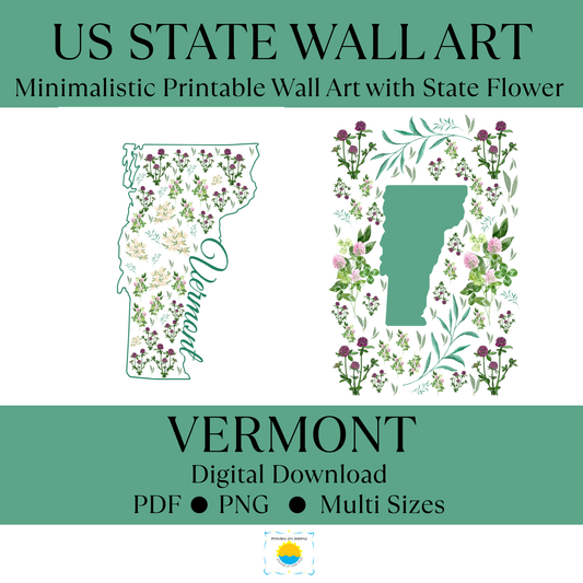 Vermont State & State Flower Printable Wall Art – Digital Download