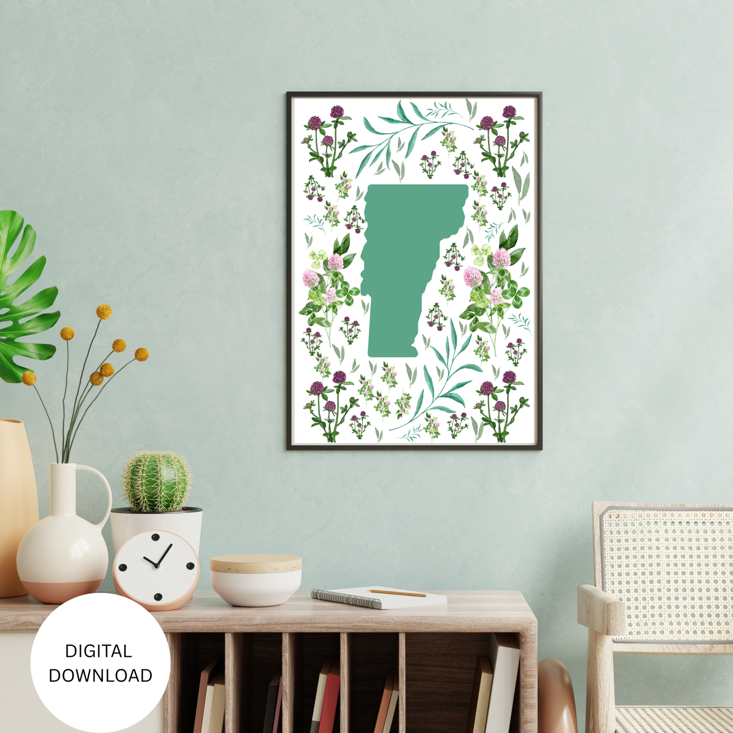 Vermont State & State Flower Printable Wall Art – Digital Download
