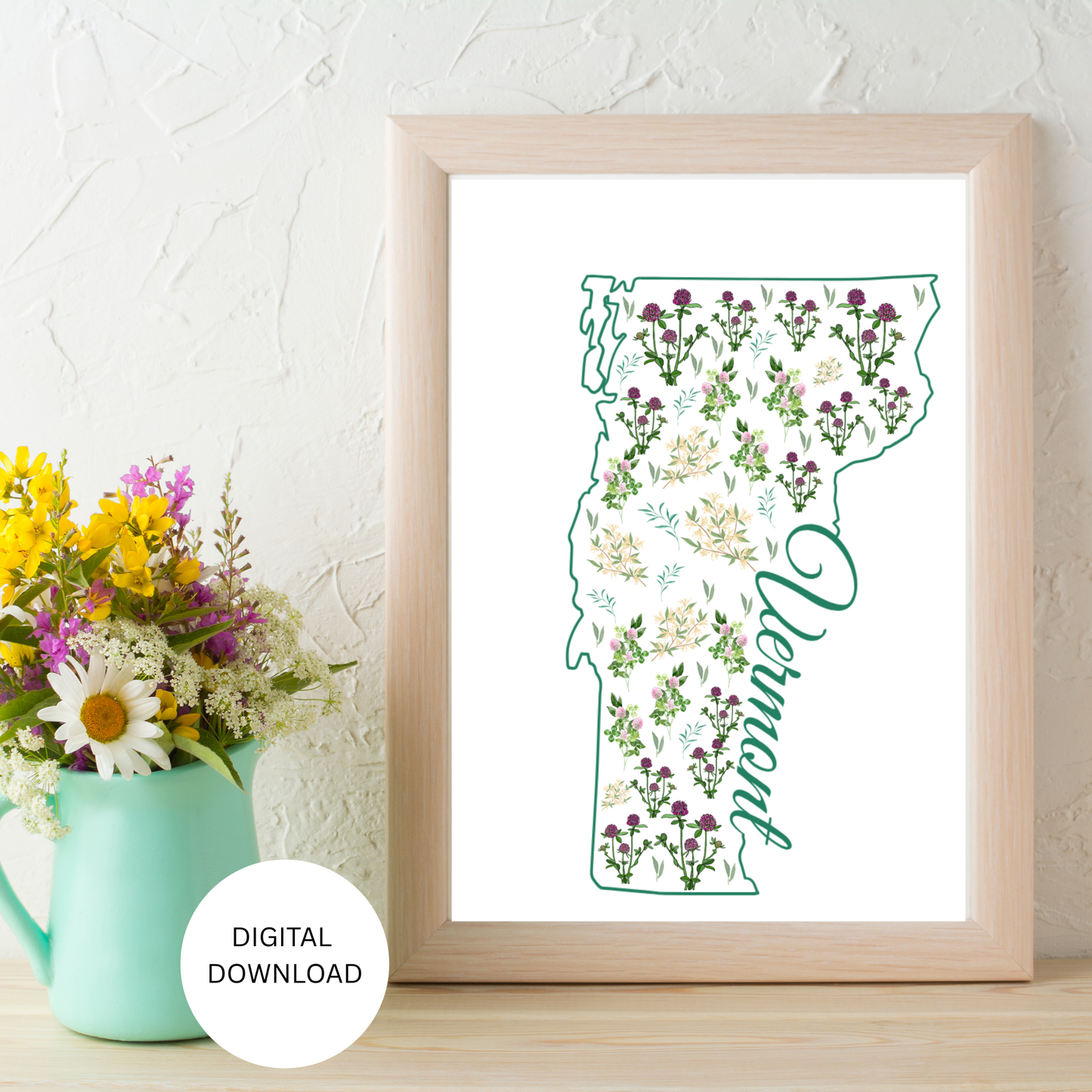 Vermont State & State Flower Printable Wall Art – Digital Download