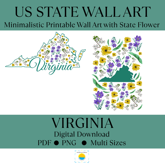 Virginia State & State Flower Printable Wall Art – Digital Download