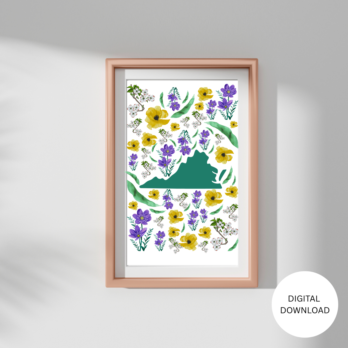 Virginia State & State Flower Printable Wall Art – Digital Download