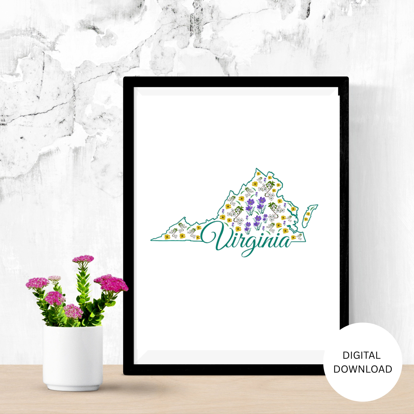 Virginia State & State Flower Printable Wall Art – Digital Download