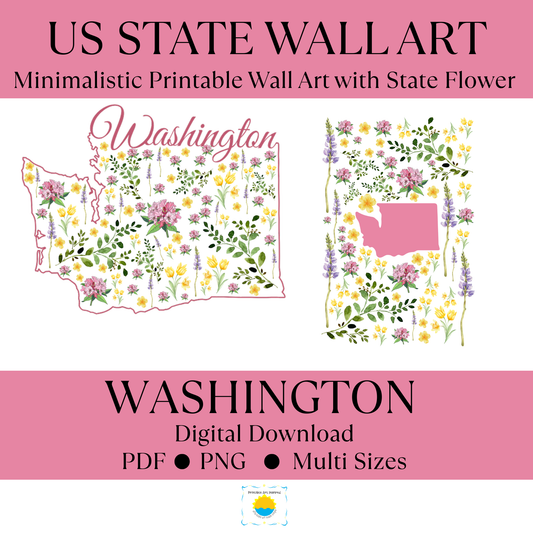 Washington State & State Flower Printable Wall Art – Digital Download