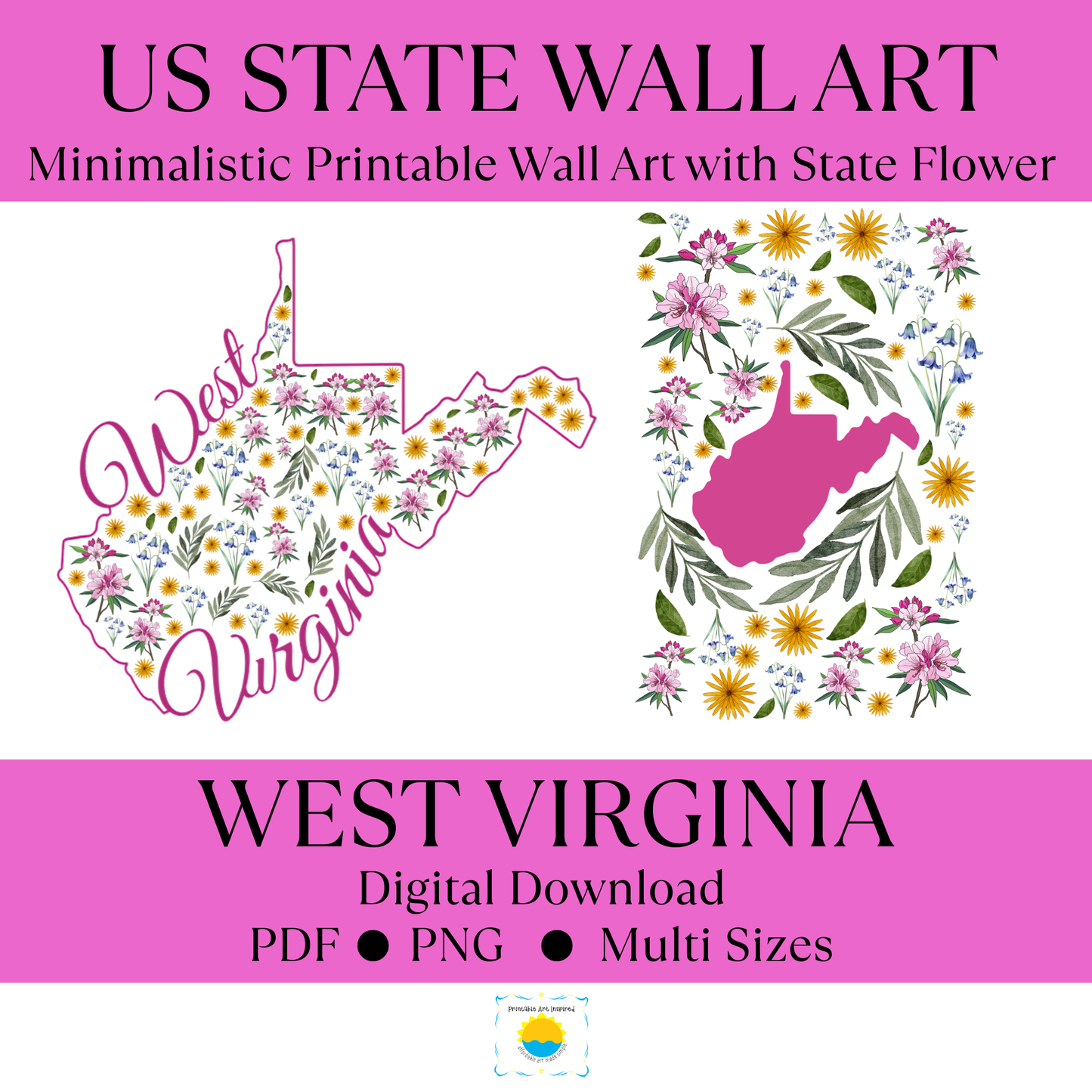 West Virginia State & State Flower Printable Wall Art – Digital Download