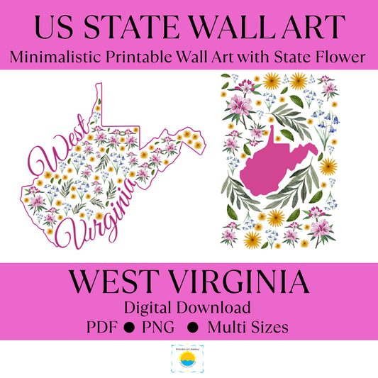 West Virginia State & State Flower Printable Wall Art – Digital Download
