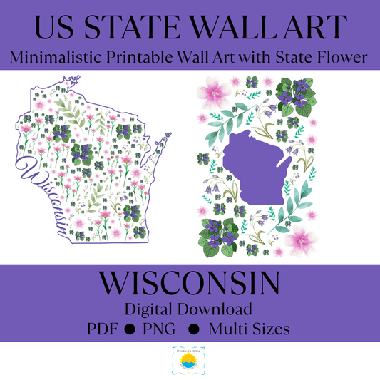 Wisconsin State & State Flower Printable Wall Art – Digital Download