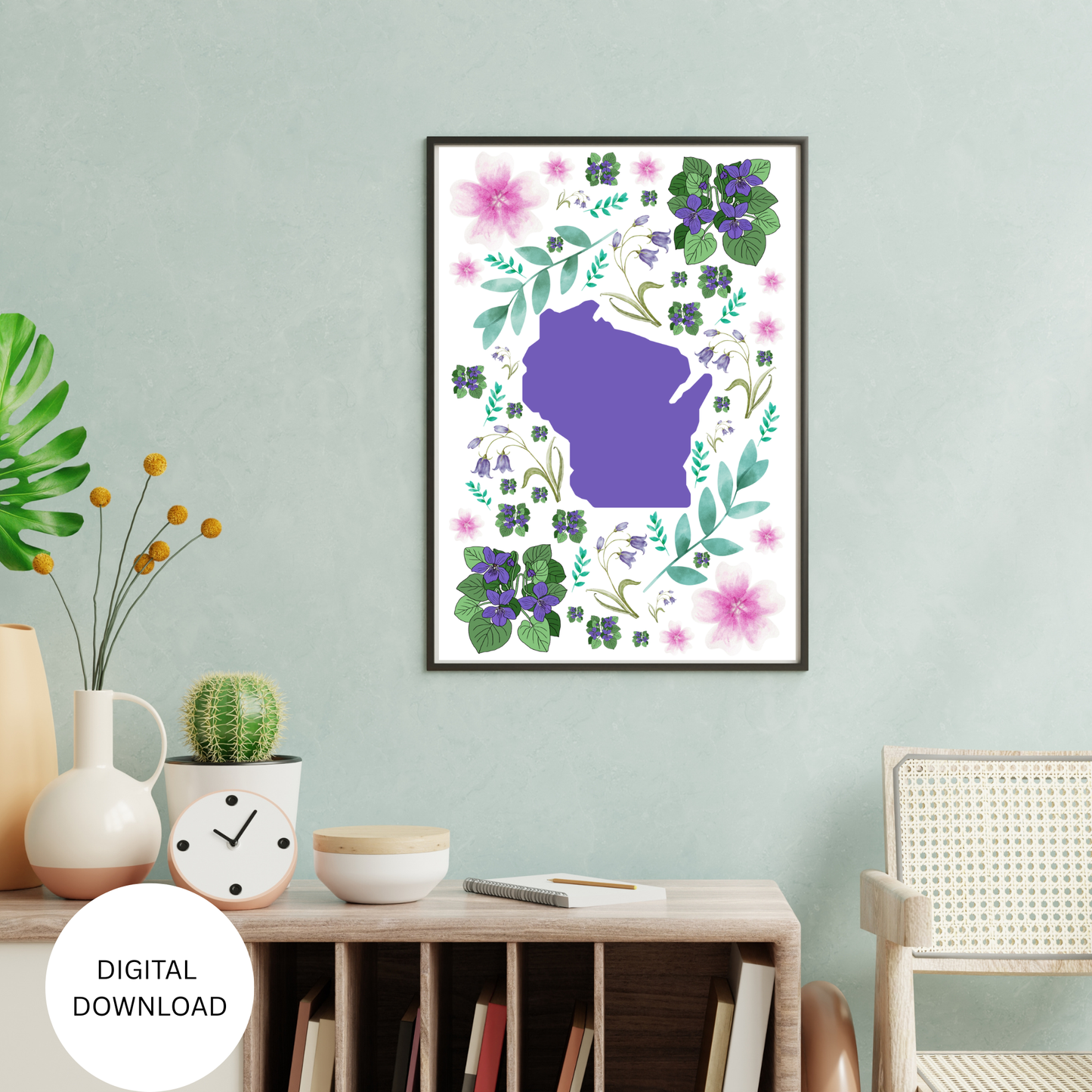 Wisconsin State & State Flower Printable Wall Art – Digital Download