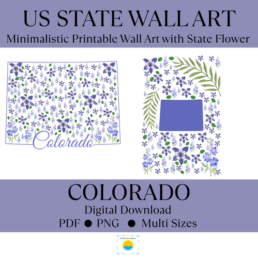 Colorado US State Digital Wall Art Printable, Minimalistic Colorado State Flower Art, Digital Download Colorado State Art, Colorado