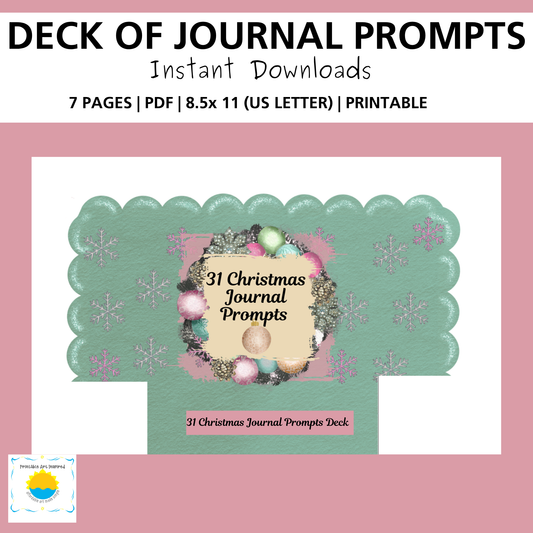 Journal Prompt Deck of Cards with Box, Chirstmas Themed PDF Download