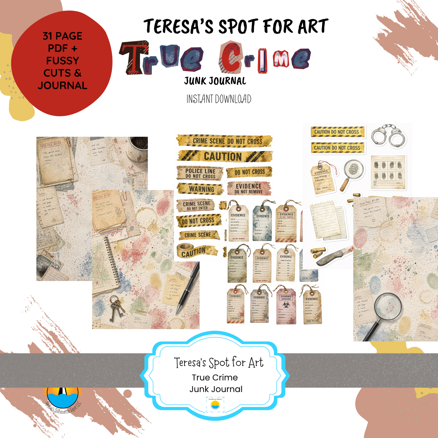 True Crime Junk Journal Printable Kit –Instant 31 page download