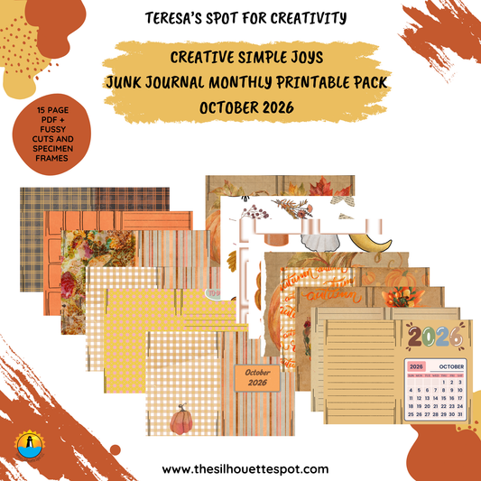 Junk Journal Monthly Bundle for October 2026- 16 Page PDF Junk Journal Printable
