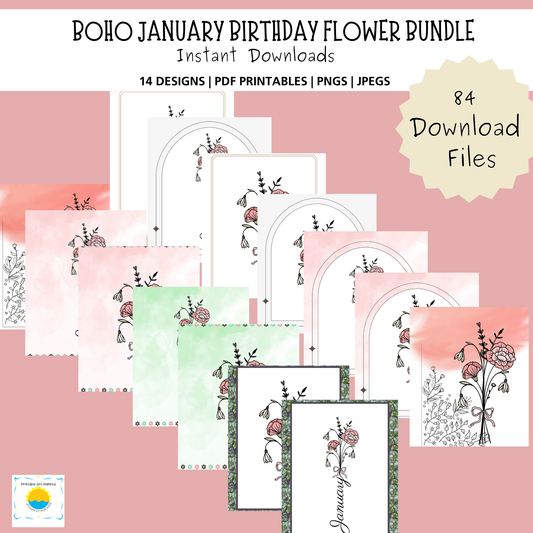 Boho January Printable Art Bundle — 84 File Digital Download