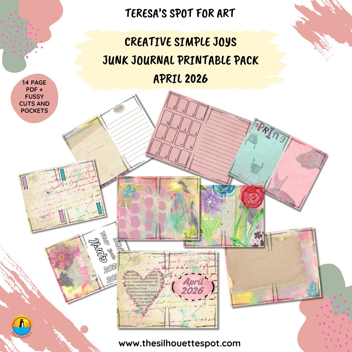 Junk Journal Monthly Bundle for April 2026- 14 Page PDF Junk Journal Printable