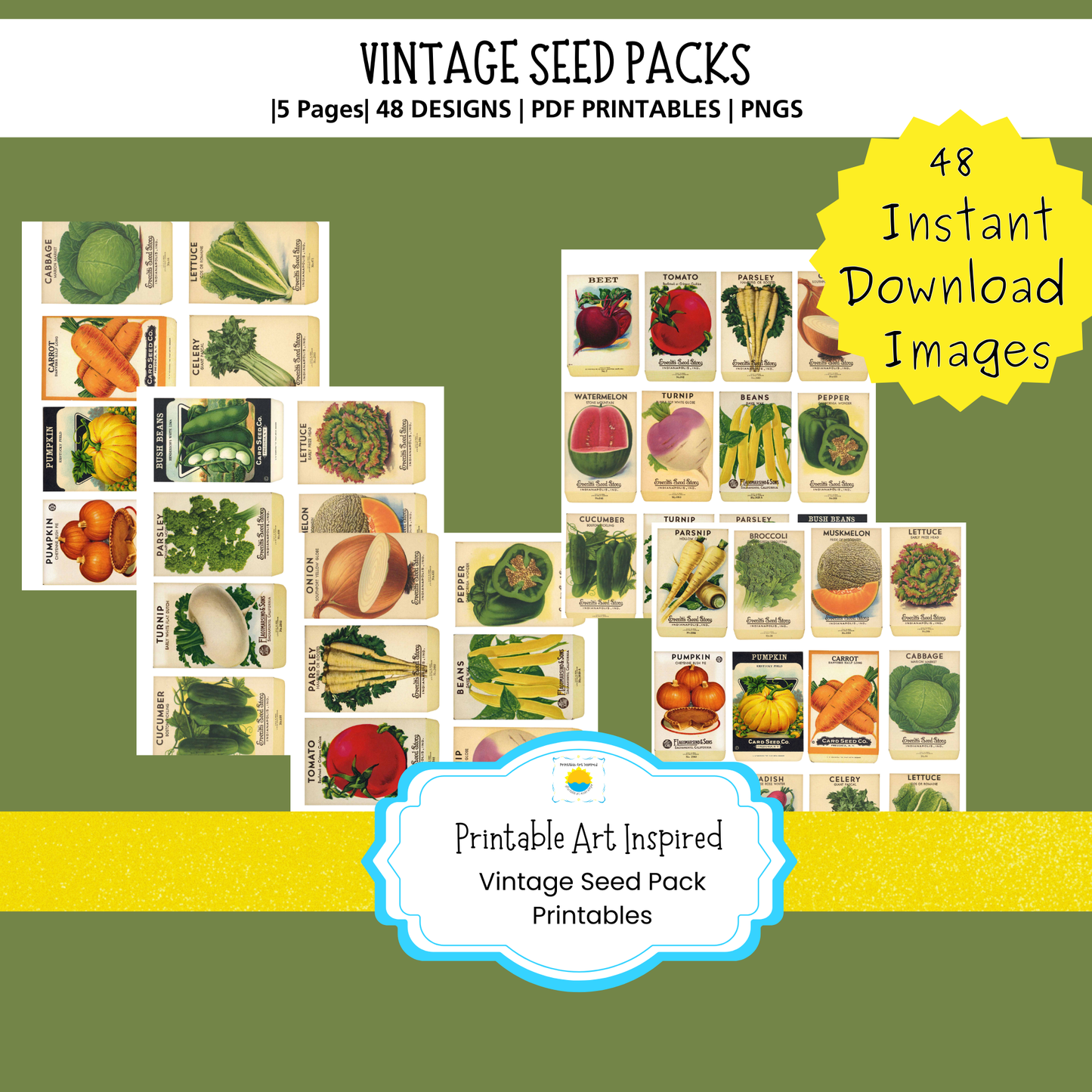 Vintage Seed Pack Printables for Journaling, Collage & Creative Crafts 5 page PDF Instant Download