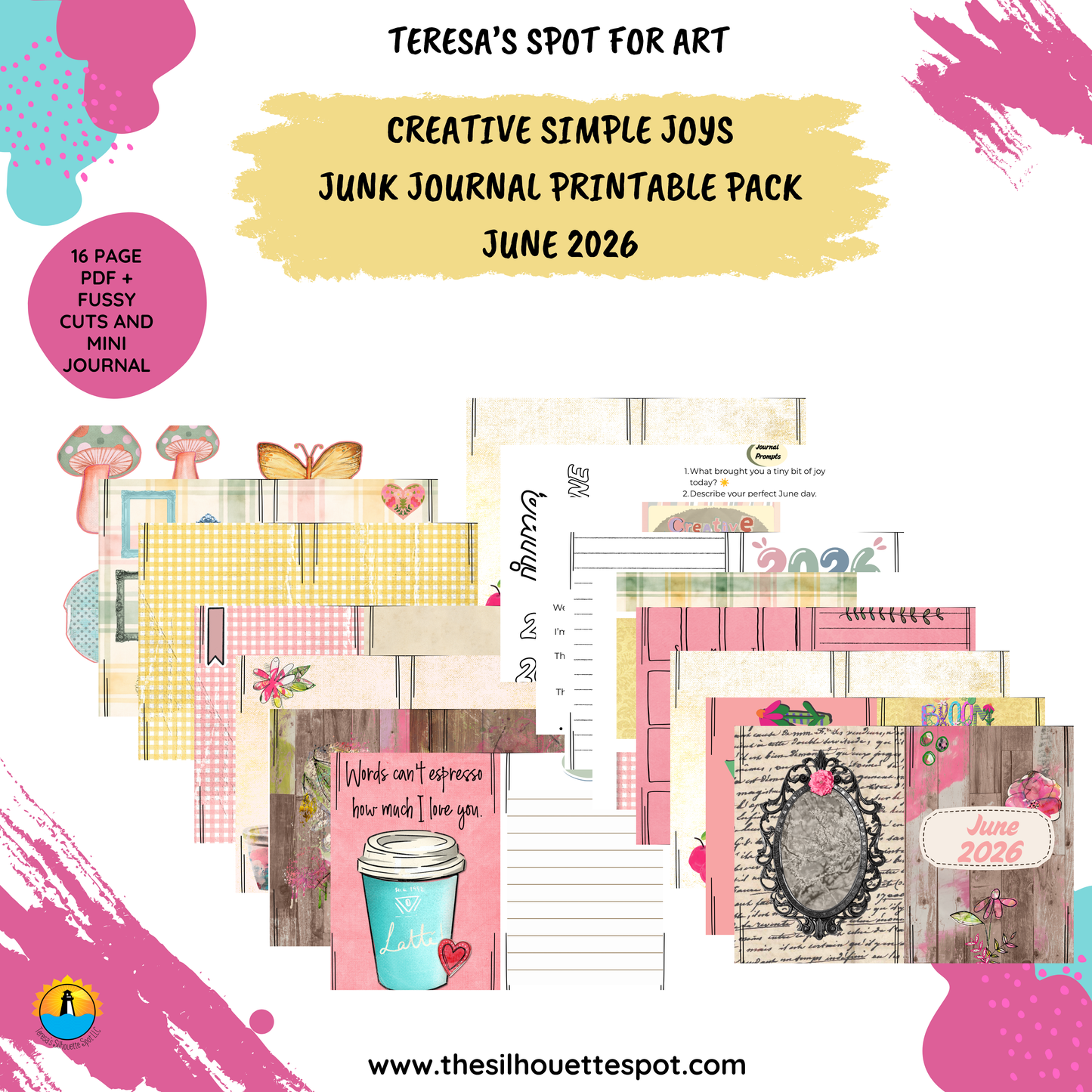 Junk Journal Monthly Bundle for June 2026- 18 Page PDF Junk Journal Printable
