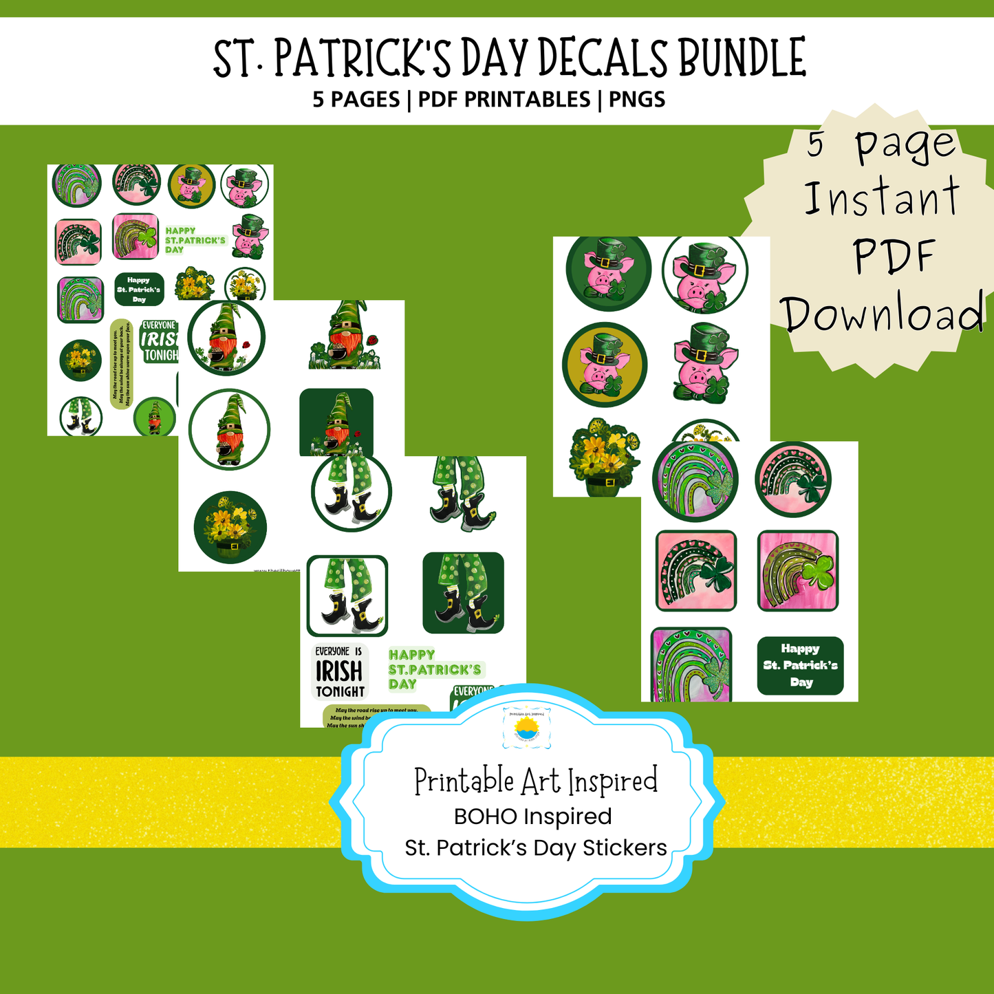 St. Patrick’s Day Stickers – Digital Download | Junk Journal, Planner & Craft Stickers