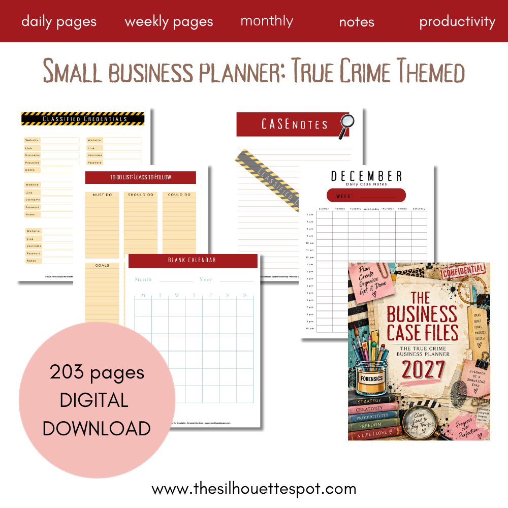 2027 True Crime Business Planner | 202-Page Printable Daily, Weekly & Monthly Digital Planner