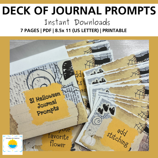 Journal Prompt Deck of Cards with Box, Halloween Themed PDF Download