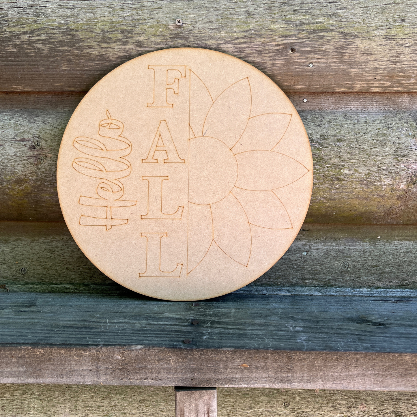 Hello fall round 12" Wood Cutout for DIY