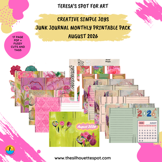 Junk Journal Monthly Bundle for August 2026- 17 Page PDF Junk Journal Printable