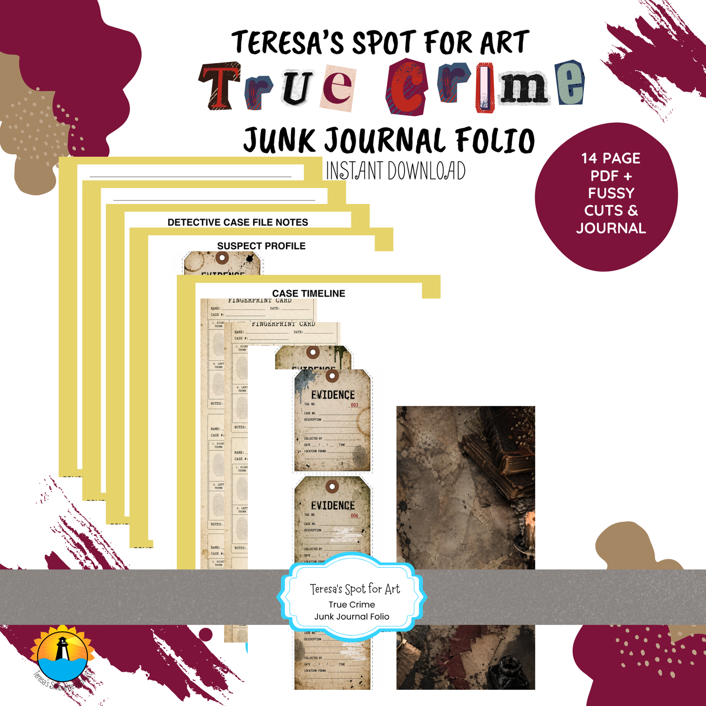 True Crime Junk Journal Folio Printable Kit –Instant 14 page Download