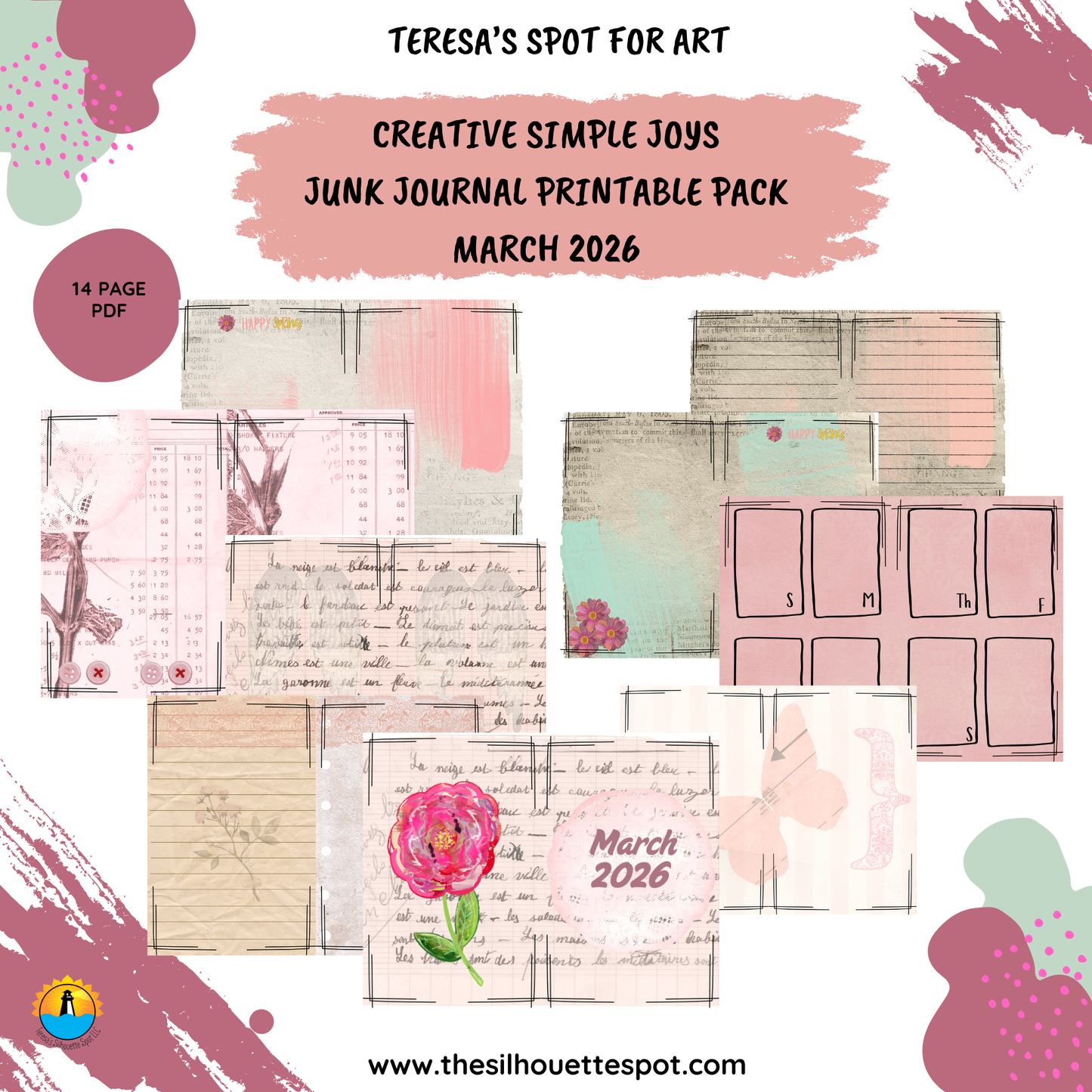 Junk Journal Monthly Bundle for March 2026- 14 Page PDF Junk Journal Printable
